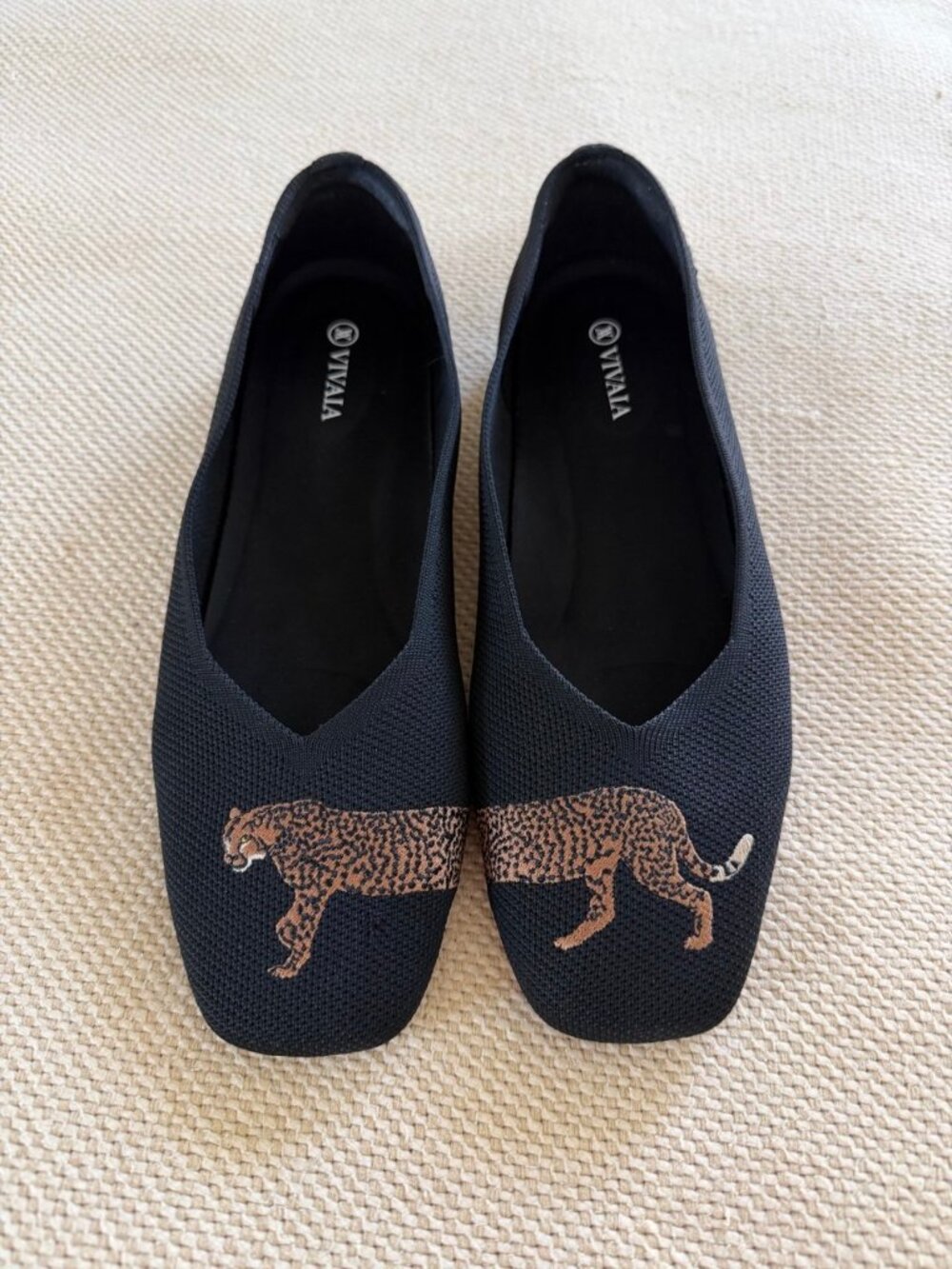Vivaia Black Leopard Embroidered Knit Flats Women’s Slip-On Shoes - Picture 9 of 9